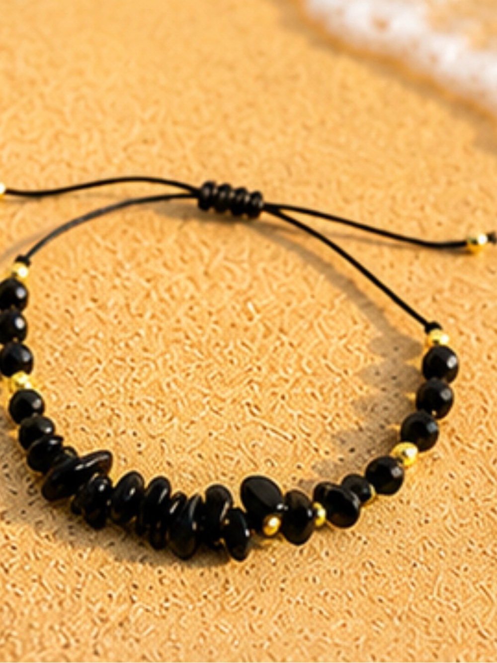 Caligirl Women’s Minimal Black Beaded Bracelet with Gold Accents